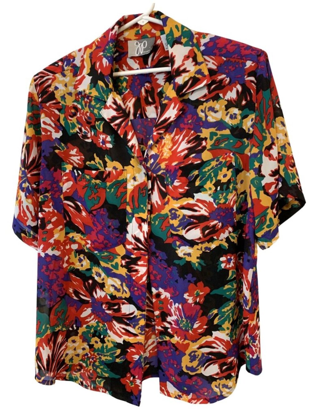 JP Collection Womens 18 Floral Button Front Blouse Colorful Tropical Art Shirt